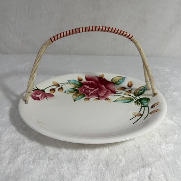 Vintage Lefton Woven Handle Round Serving Plate Americana cake/sandwich plate - Picture 3 of 10